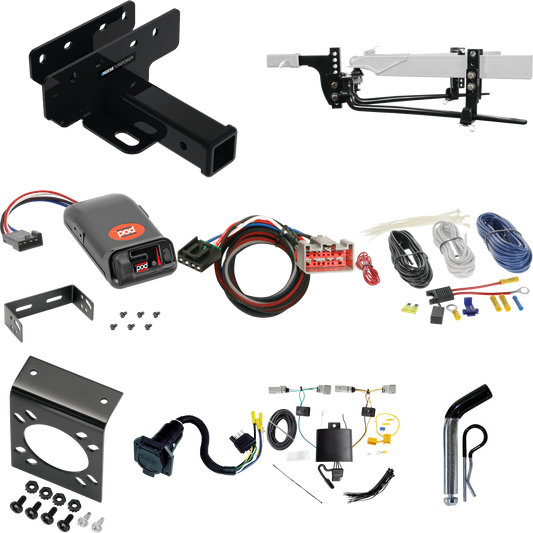 Fits 2021-2023 Ford Bronco Trailer Hitch Tow PKG w/ 8K Round Bar Weight Distribution Hitch w/ 2-5/16" Ball + Pin/Clip + Pro Series POD Brake Control + Plug & Play BC Adapter + 7-Way RV Wiring (Excludes: w/LED Taillights Models) By Reese Towpower