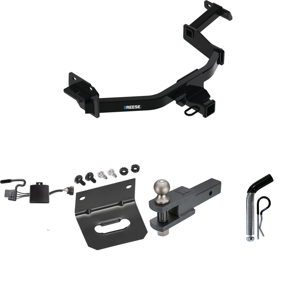 Fits 2021-2023 Hyundai Santa Fe Trailer Hitch Tow PKG w/ 4-Flat Wiring Harness + Clevis Hitch Ball Mount w/ 2" Ball + Pin/Clip + Wiring Bracket By Reese Towpower