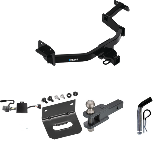 Fits 2021-2023 Hyundai Santa Fe Trailer Hitch Tow PKG w/ 4-Flat Wiring Harness + Clevis Hitch Ball Mount w/ 2" Ball + Pin/Clip + Wiring Bracket By Reese Towpower