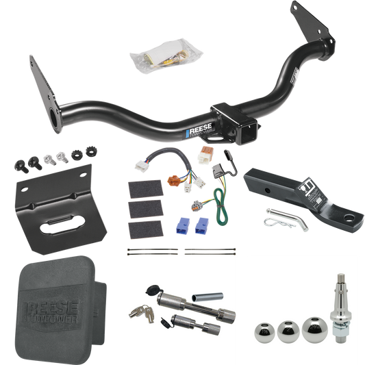 Fits 2005-2015 Nissan Xterra Trailer Hitch Tow PKG w/ 4-Flat Wiring + Ball Mount w/ 2" Drop + Interchangeable Ball 1-7/8" & 2" & 2-5/16" + Wiring Bracket + Dual Hitch & Coupler Locks + Hitch Cover By Reese Towpower