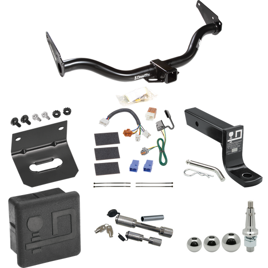 Fits 2005-2015 Nissan Xterra Trailer Hitch Tow PKG w/ 4-Flat Wiring + Ball Mount w/ 4" Drop + Interchangeable Ball 1-7/8" & 2" & 2-5/16" + Wiring Bracket + Dual Hitch & Coupler Locks + Hitch Cover By Draw-Tite