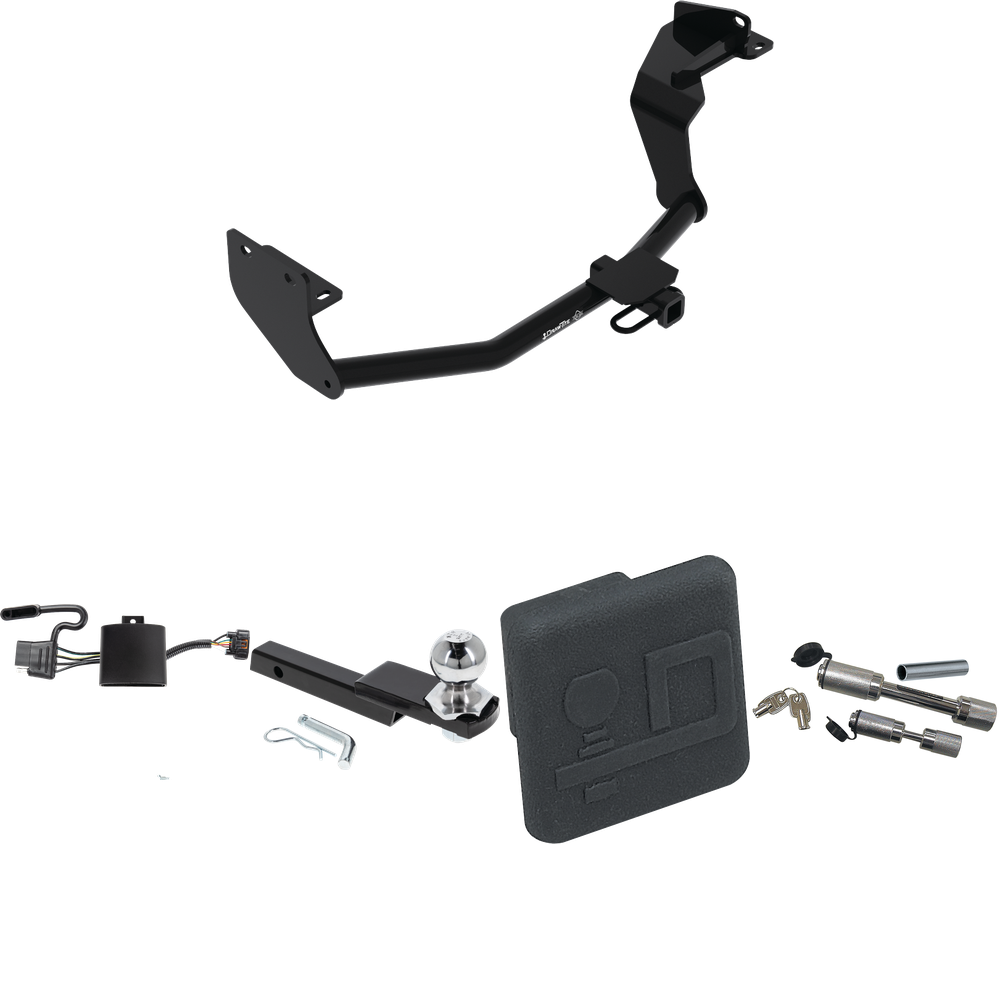 Fits 2019-2020 Hyundai Santa Fe Trailer Hitch Tow PKG w/ 4-Flat Wiring Harness + Interlock Starter Kit w/ 2" Ball 1-1/4" Drop 3/4" Rise + Hitch Cover + Dual Hitch & Coupler Locks By Draw-Tite