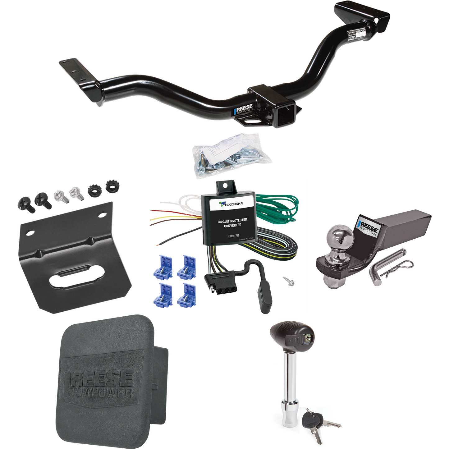 Fits 2000-2004 Nissan Xterra Trailer Hitch Tow PKG w/ 4-Flat Wiring + Starter Kit Ball Mount w/ 2" Drop & 2" Ball + 1-7/8" Ball + Wiring Bracket + Hitch Lock + Hitch Cover By Reese Towpower