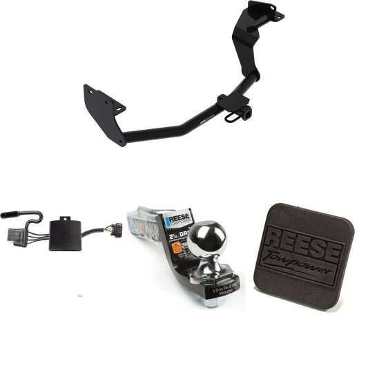 Fits 2019-2020 Hyundai Santa Fe Trailer Hitch Tow PKG w/ 4-Flat Wiring Harness + Interlock Starter Kit w/ 2" Ball 2-1/2" Drop 2" Rise + Hitch Cover By Reese Towpower