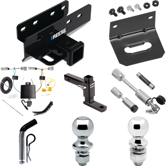 Fits 2021-2023 Ford Bronco Trailer Hitch Tow PKG w/ 4-Flat Wiring Harness + Adjustable Drop Rise Ball Mount + Pin/Clip + 2" Ball + 1-7/8" Ball + Dual Hitch & Coupler Locks (Excludes: w/LED Taillights or w/OEM Hitch Models) By Reese Towpower