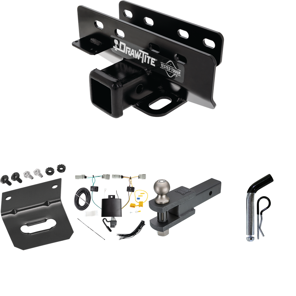 Fits 2021-2023 Ford Bronco Trailer Hitch Tow PKG w/ 4-Flat Wiring Harness + Clevis Hitch Ball Mount w/ 2" Ball + Pin/Clip + Wiring Bracket (Excludes: w/LED Taillights or w/OEM Hitch Models) By Draw-Tite