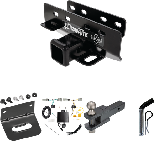 Fits 2021-2023 Ford Bronco Trailer Hitch Tow PKG w/ 4-Flat Wiring Harness + Clevis Hitch Ball Mount w/ 2" Ball + Pin/Clip + Wiring Bracket (Excludes: w/LED Taillights or w/OEM Hitch Models) By Draw-Tite