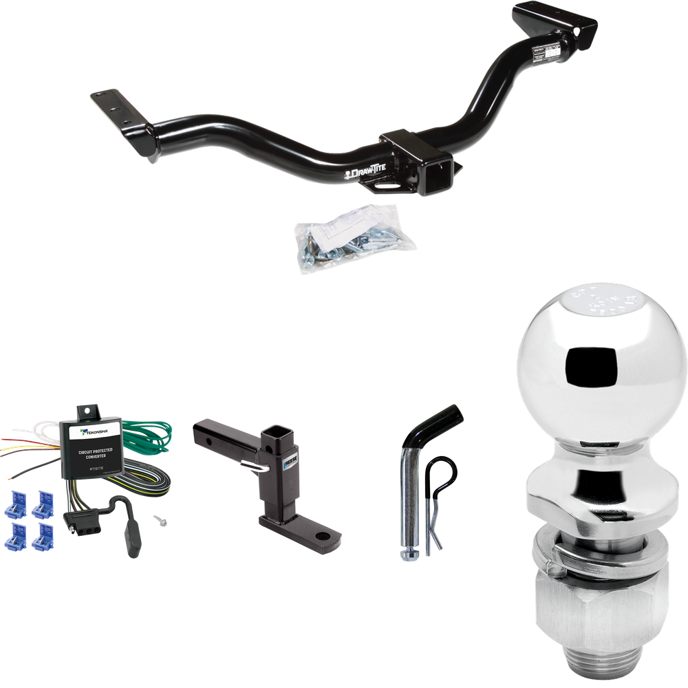 Fits 2000-2004 Nissan Xterra Trailer Hitch Tow PKG w/ 4-Flat Wiring Harness + Adjustable Drop Rise Ball Mount + Pin/Clip + 2" Ball By Draw-Tite