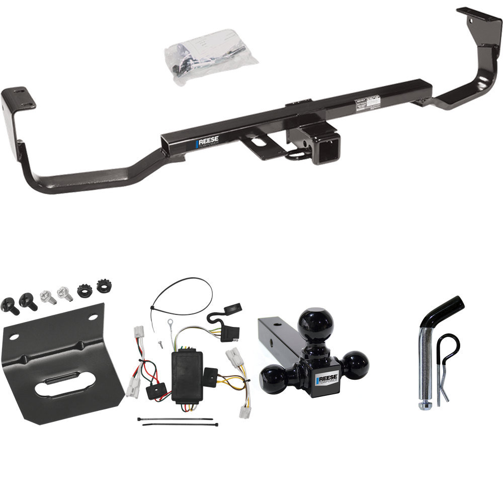 Fits 2007-2009 Hyundai Santa Fe Trailer Hitch Tow PKG w/ 4-Flat Wiring Harness + Triple Ball Ball Mount 1-7/8" & 2" & 2-5/16" Trailer Balls + Pin/Clip + Wiring Bracket By Reese Towpower