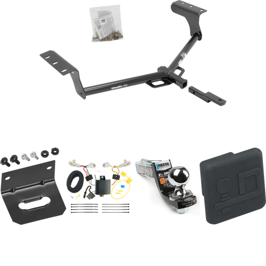 Fits 2013-2018 Toyota RAV4 Trailer Hitch Tow PKG w/ 4-Flat Wiring Harness + Interlock Starter Kit w/ 2" Ball 2-1/2" Drop 2" Rise + Wiring Bracket + Hitch Cover By Draw-Tite