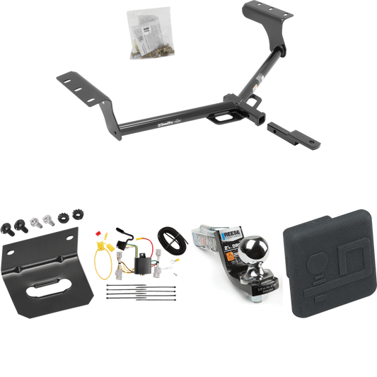 Fits 2006-2012 Toyota RAV4 Trailer Hitch Tow PKG w/ 4-Flat Wiring Harness + Interlock Starter Kit w/ 2" Ball 2-1/2" Drop 2" Rise + Wiring Bracket + Hitch Cover By Draw-Tite