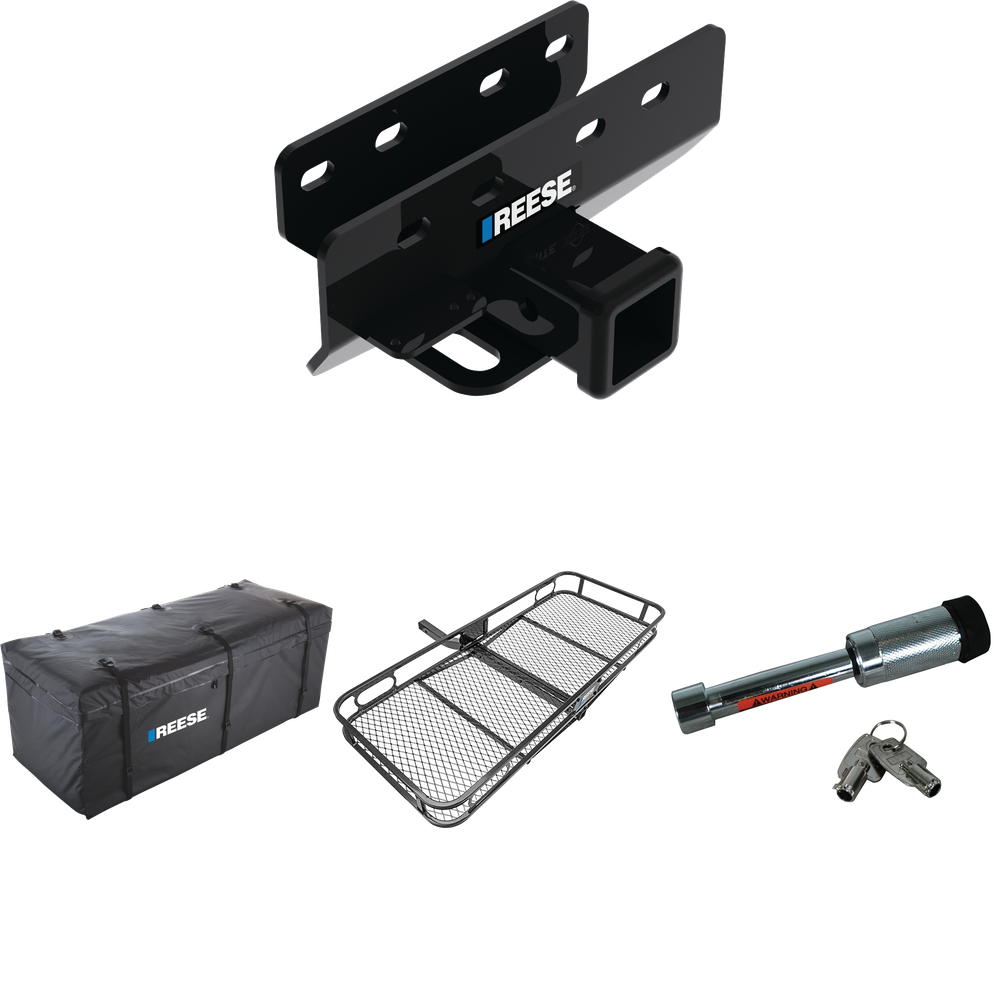 Fits 2021-2023 Ford Bronco Trailer Hitch Tow PKG w/ 60" x 24" Cargo Carrier + Cargo Bag + Hitch Lock (Excludes: w/LED Taillights or w/OEM Hitch Models) By Reese Towpower