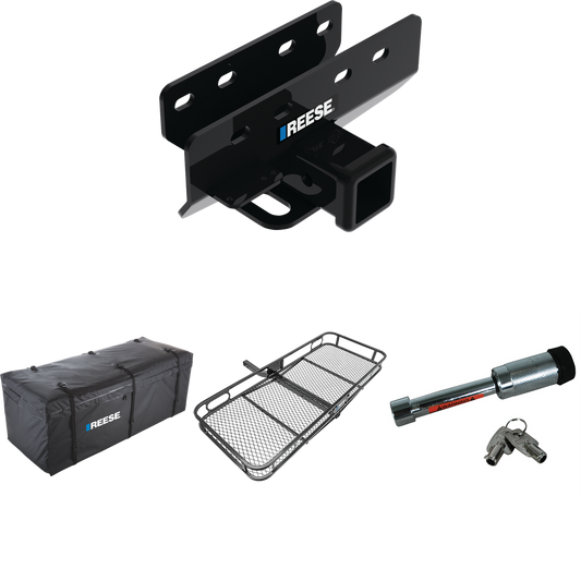 Fits 2021-2023 Ford Bronco Trailer Hitch Tow PKG w/ 60" x 24" Cargo Carrier + Cargo Bag + Hitch Lock (Excludes: w/LED Taillights or w/OEM Hitch Models) By Reese Towpower