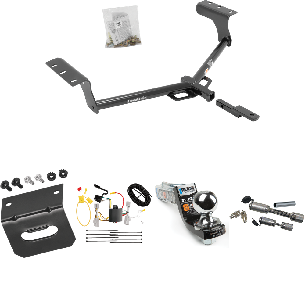 Fits 2006-2012 Toyota RAV4 Trailer Hitch Tow PKG w/ 4-Flat Wiring Harness + Interlock Starter Kit w/ 2" Ball 2-1/2" Drop 2" Rise + Wiring Bracket + Dual Hitch & Coupler Locks By Draw-Tite