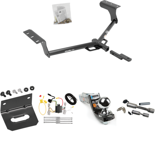 Fits 2006-2012 Toyota RAV4 Trailer Hitch Tow PKG w/ 4-Flat Wiring Harness + Interlock Starter Kit w/ 2" Ball 2-1/2" Drop 2" Rise + Wiring Bracket + Dual Hitch & Coupler Locks By Draw-Tite