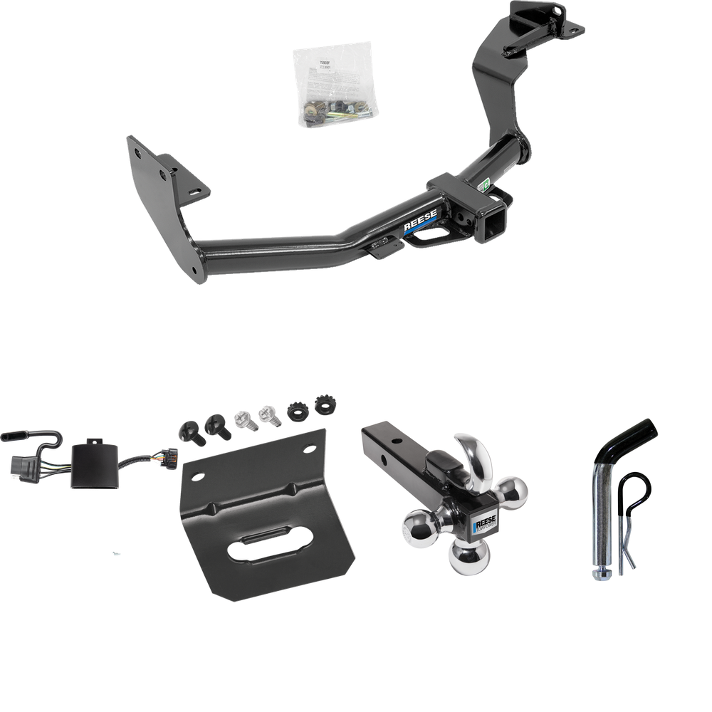 Fits 2019-2020 Hyundai Santa Fe Trailer Hitch Tow PKG w/ 4-Flat Wiring Harness + Triple Ball Ball Mount 1-7/8" & 2" & 2-5/16" Trailer Balls w/ Tow Hook + Pin/Clip + Wiring Bracket By Reese Towpower