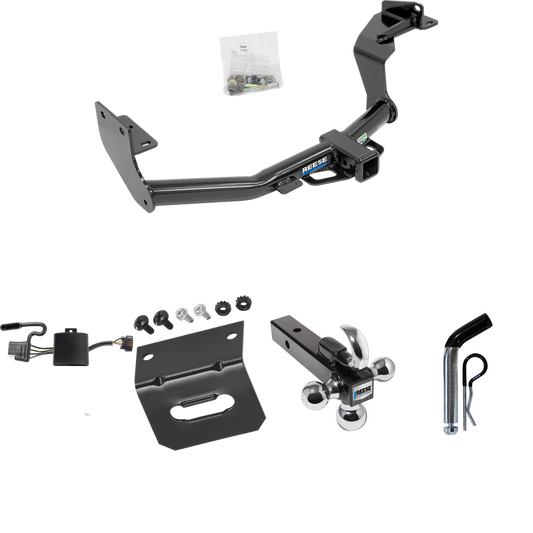 Fits 2019-2020 Hyundai Santa Fe Trailer Hitch Tow PKG w/ 4-Flat Wiring Harness + Triple Ball Ball Mount 1-7/8" & 2" & 2-5/16" Trailer Balls w/ Tow Hook + Pin/Clip + Wiring Bracket By Reese Towpower