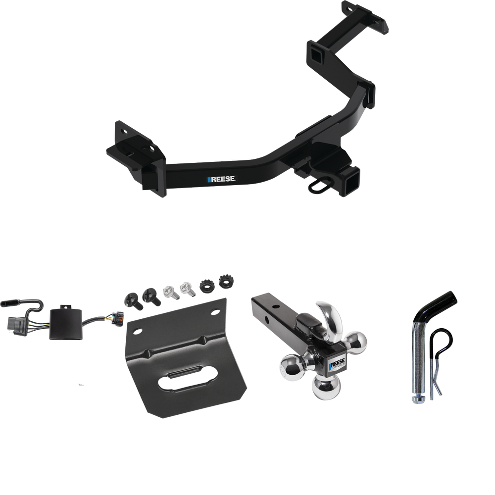 Fits 2021-2023 Hyundai Santa Fe Trailer Hitch Tow PKG w/ 4-Flat Wiring Harness + Triple Ball Ball Mount 1-7/8" & 2" & 2-5/16" Trailer Balls w/ Tow Hook + Pin/Clip + Wiring Bracket By Reese Towpower