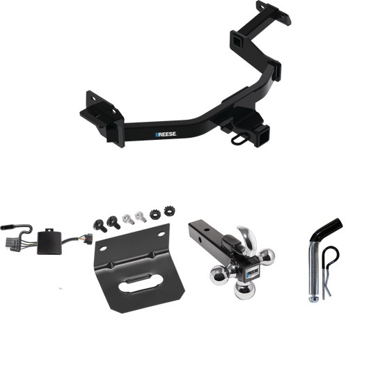 Fits 2021-2023 Hyundai Santa Fe Trailer Hitch Tow PKG w/ 4-Flat Wiring Harness + Triple Ball Ball Mount 1-7/8" & 2" & 2-5/16" Trailer Balls w/ Tow Hook + Pin/Clip + Wiring Bracket By Reese Towpower