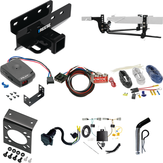 Fits 2021-2023 Ford Bronco Trailer Hitch Tow PKG w/ 8K Round Bar Weight Distribution Hitch w/ 2-5/16" Ball + Pin/Clip + Pro Series Pilot Brake Control + Plug & Play BC Adapter + 7-Way RV Wiring (Excludes: w/LED Taillights or w/OEM Hitch Models) By Re