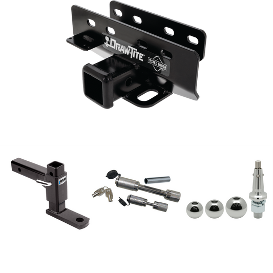 Fits 2021-2023 Ford Bronco Trailer Hitch Tow PKG w/ Adjustable Drop Rise Ball Mount + Dual Hitch & Copler Locks + Inerchangeable 1-7/8" & 2" & 2-5/16" Balls (Excludes: w/LED Taillights or w/OEM Hitch Models) By Draw-Tite