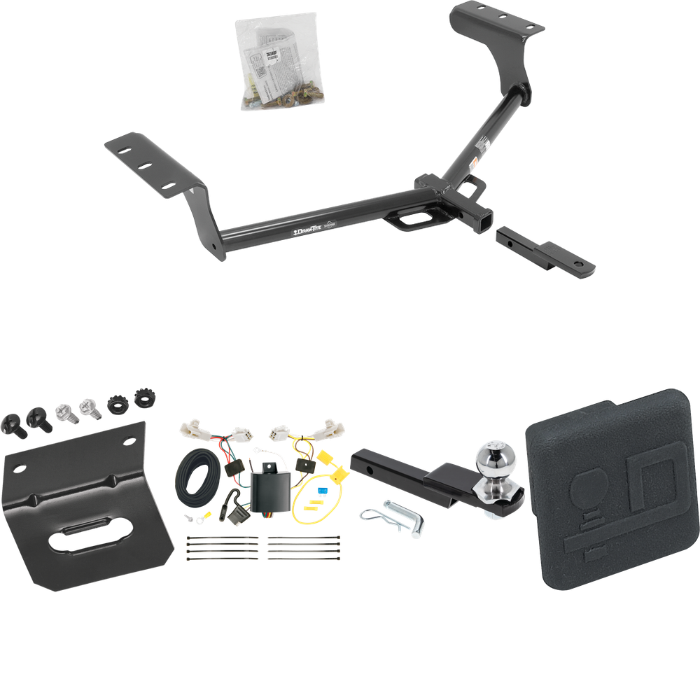 Fits 2013-2018 Toyota RAV4 Trailer Hitch Tow PKG w/ 4-Flat Wiring Harness + Interlock Starter Kit w/ 2" Ball 1-1/4" Drop 3/4" Rise + Wiring Bracket + Hitch Cover By Draw-Tite