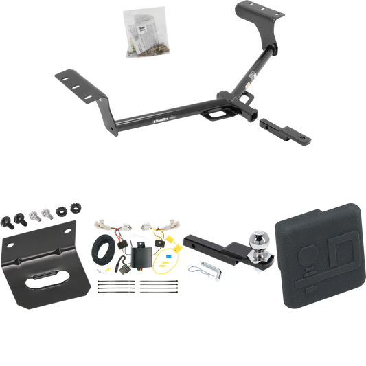 Fits 2013-2018 Toyota RAV4 Trailer Hitch Tow PKG w/ 4-Flat Wiring Harness + Interlock Starter Kit w/ 2" Ball 1-1/4" Drop 3/4" Rise + Wiring Bracket + Hitch Cover By Draw-Tite