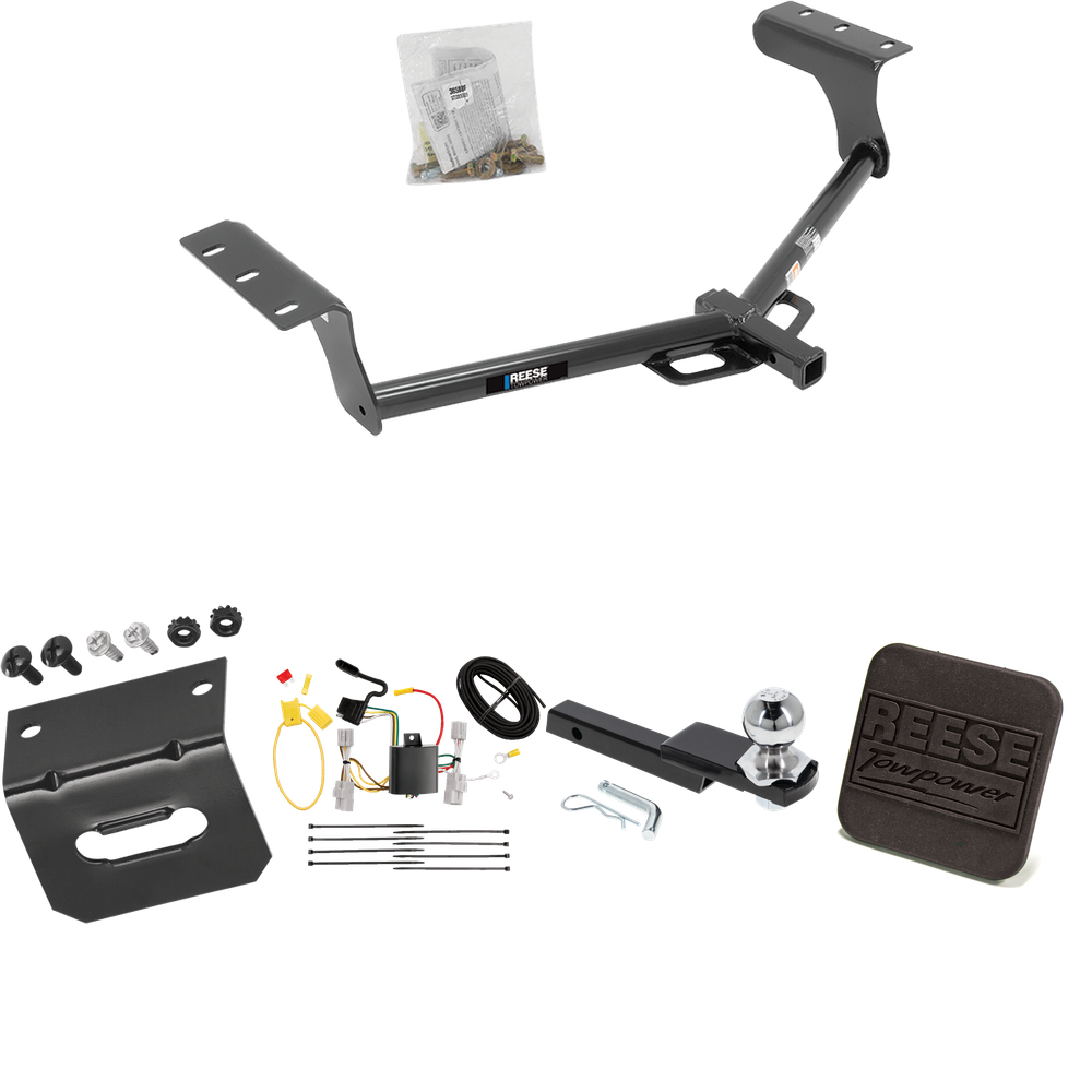 Fits 2006-2012 Toyota RAV4 Trailer Hitch Tow PKG w/ 4-Flat Wiring Harness + Interlock Starter Kit w/ 2" Ball 1-1/4" Drop 3/4" Rise + Wiring Bracket + Hitch Cover By Reese Towpower