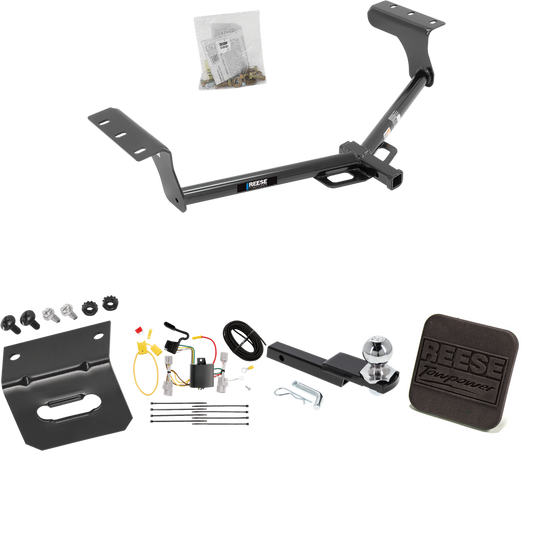 Fits 2006-2012 Toyota RAV4 Trailer Hitch Tow PKG w/ 4-Flat Wiring Harness + Interlock Starter Kit w/ 2" Ball 1-1/4" Drop 3/4" Rise + Wiring Bracket + Hitch Cover By Reese Towpower