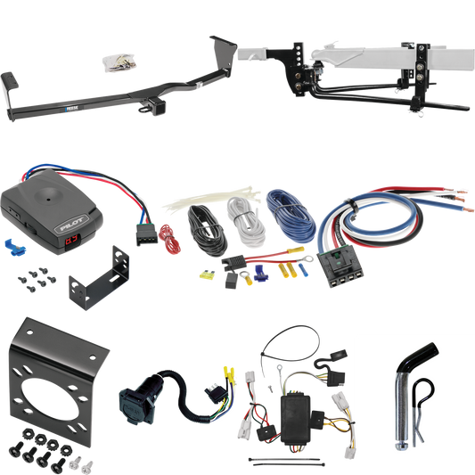 Fits 2010-2012 Hyundai Santa Fe Trailer Hitch Tow PKG w/ 6K Round Bar Weight Distribution Hitch w/ 2-5/16" Ball + Pin/Clip + Pro Series Pilot Brake Control + Generic BC Wiring Adapter + 7-Way RV Wiring By Reese Towpower