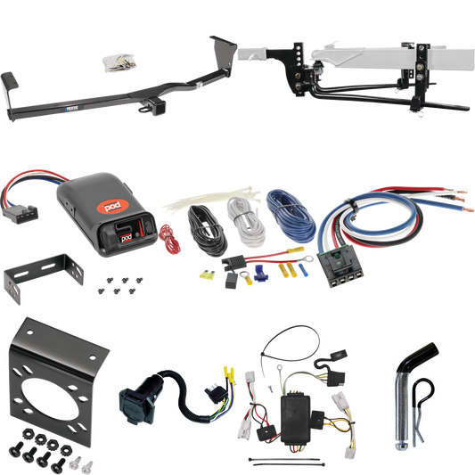 Fits 2010-2012 Hyundai Santa Fe Trailer Hitch Tow PKG w/ 6K Round Bar Weight Distribution Hitch w/ 2-5/16" Ball + Pin/Clip + Pro Series POD Brake Control + Generic BC Wiring Adapter + 7-Way RV Wiring By Reese Towpower