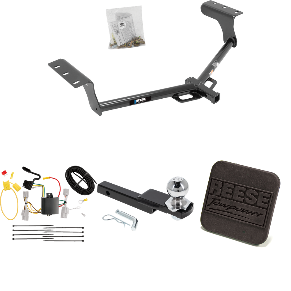 Fits 2006-2012 Toyota RAV4 Trailer Hitch Tow PKG w/ 4-Flat Wiring Harness + Interlock Starter Kit w/ 2" Ball 1-1/4" Drop 3/4" Rise + Hitch Cover By Reese Towpower