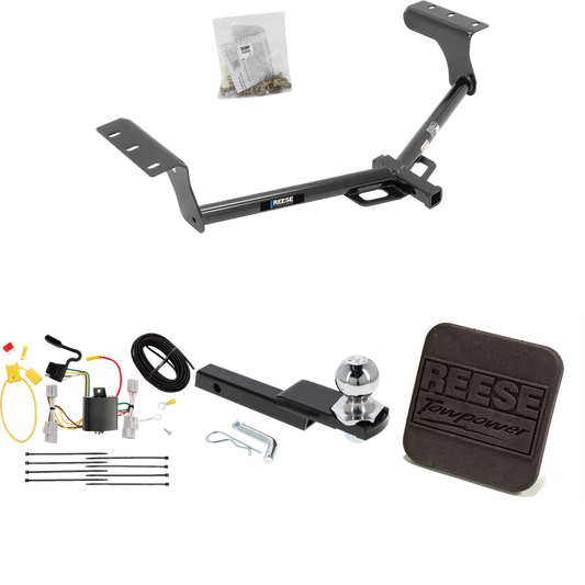 Fits 2006-2012 Toyota RAV4 Trailer Hitch Tow PKG w/ 4-Flat Wiring Harness + Interlock Starter Kit w/ 2" Ball 1-1/4" Drop 3/4" Rise + Hitch Cover By Reese Towpower