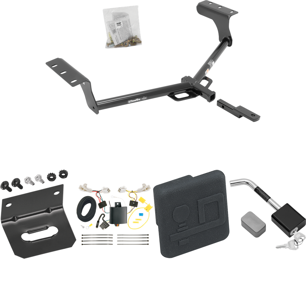 Fits 2013-2018 Toyota RAV4 Trailer Hitch Tow PKG w/ 4-Flat Wiring Harness + Hitch Cover + Hitch Lock By Draw-Tite