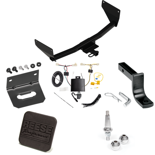 Fits 2019-2023 Toyota RAV4 Trailer Hitch Tow PKG w/ 4-Flat Wiring Harness + Draw-Bar + Interchangeable 1-7/8" & 2" Balls + Wiring Bracket + Hitch Cover By Reese Towpower