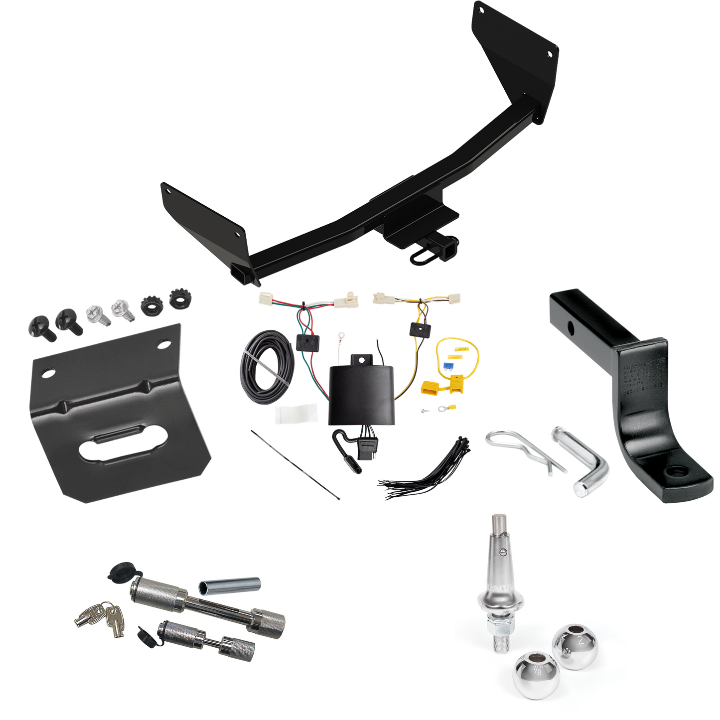 Fits 2019-2023 Toyota RAV4 Trailer Hitch Tow PKG w/ 4-Flat Wiring Harness + Draw-Bar + Interchangeable 1-7/8" & 2" Balls + Wiring Bracket + Dual Hitch & Coupler Locks By Reese Towpower