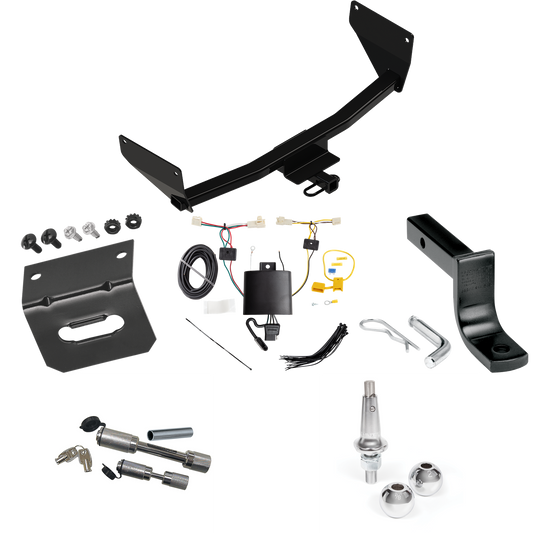 Fits 2019-2023 Toyota RAV4 Trailer Hitch Tow PKG w/ 4-Flat Wiring Harness + Draw-Bar + Interchangeable 1-7/8" & 2" Balls + Wiring Bracket + Dual Hitch & Coupler Locks By Reese Towpower