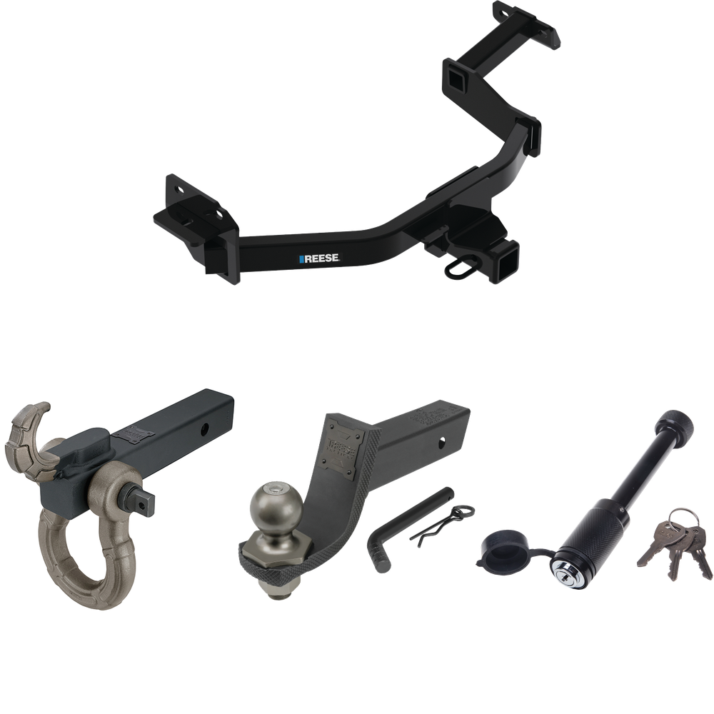 Fits 2021-2022 KIA Sorento Trailer Hitch Tow PKG + Interlock Tactical Starter Kit w/ 3-1/4" Drop & 2" Ball + Tactical Hook & Shackle Mount + Tactical Dogbone Lock By Reese Towpower