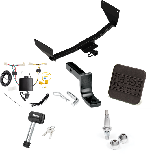 Fits 2019-2023 Toyota RAV4 Trailer Hitch Tow PKG w/ 4-Flat Wiring Harness + Draw-Bar + Interchangeable 1-7/8" & 2" Balls + Hitch Cover + Hitch Lock By Reese Towpower