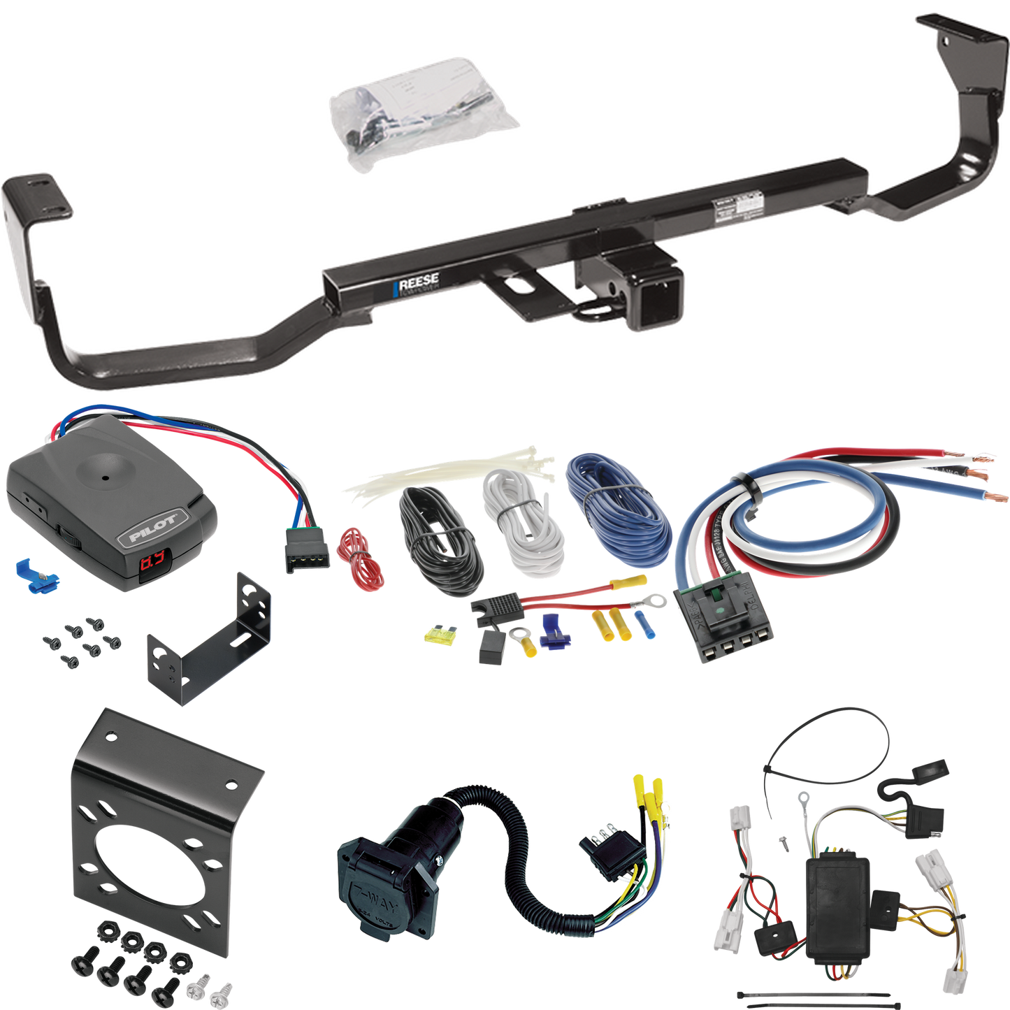 Fits 2007-2009 Hyundai Santa Fe Trailer Hitch Tow PKG w/ Pro Series Pilot Brake Control + Generic BC Wiring Adapter + 7-Way RV Wiring By Reese Towpower