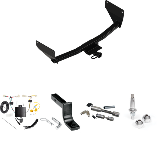 Fits 2019-2023 Toyota RAV4 Trailer Hitch Tow PKG w/ 4-Flat Wiring Harness + Draw-Bar + Interchangeable 1-7/8" & 2" Balls + Dual Hitch & Coupler Locks By Reese Towpower