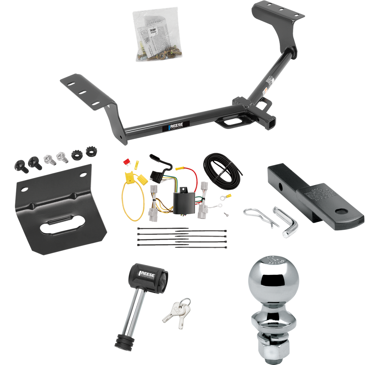 Fits 2006-2012 Toyota RAV4 Trailer Hitch Tow PKG w/ 4-Flat Wiring Harness + Draw-Bar + 2" Ball + Wiring Bracket + Hitch Lock By Reese Towpower