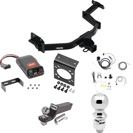 Se adapta al paquete de enganche de remolque Hyundai Santa Fe 2021-2023 con control de freno POD serie Pro + cableado de RV de 7 vías + soporte de bola y caída de 2" y 2-5/16" de Reese Towpower