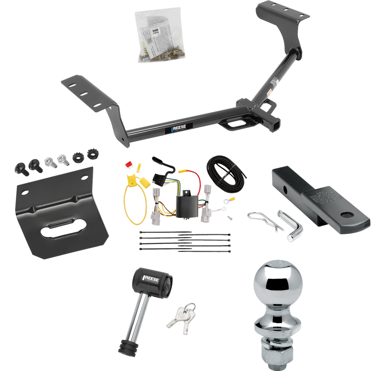 Fits 2006-2012 Toyota RAV4 Trailer Hitch Tow PKG w/ 4-Flat Wiring Harness + Draw-Bar + 1-7/8" Ball + Wiring Bracket + Hitch Lock By Reese Towpower