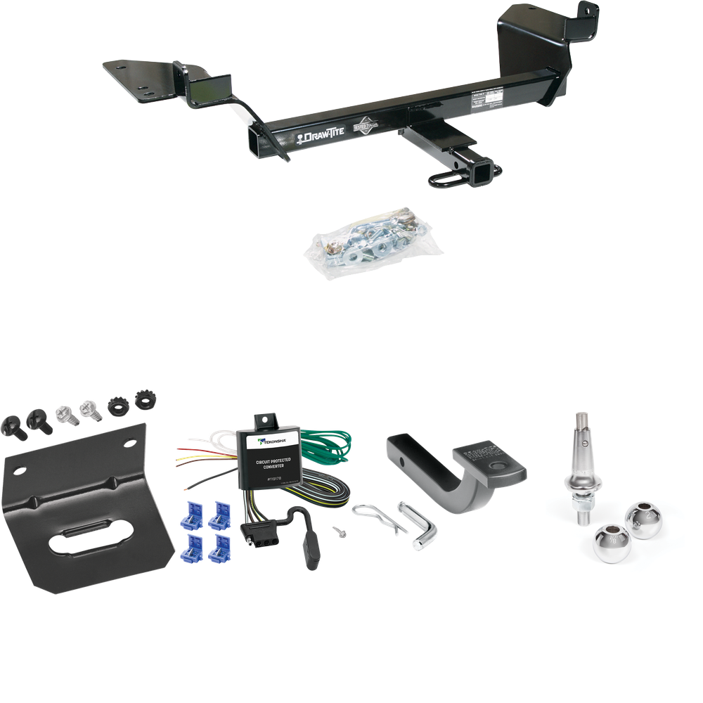 Fits 1998-2002 Oldsmobile Intrigue Trailer Hitch Tow PKG w/ 4-Flat Wiring Harness + Draw-Bar + Interchangeable 1-7/8" & 2" Balls + Wiring Bracket By Draw-Tite