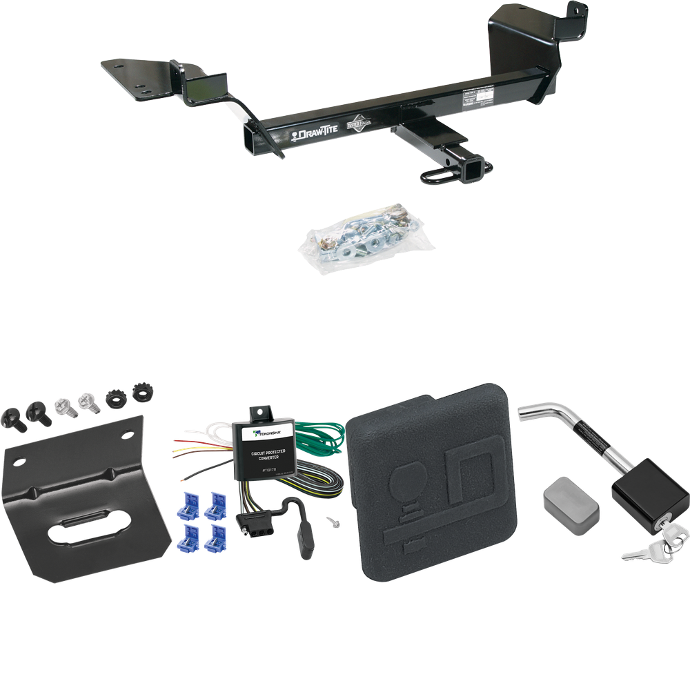 Fits 1998-2002 Oldsmobile Intrigue Trailer Hitch Tow PKG w/ 4-Flat Wiring Harness + Hitch Cover + Hitch Lock By Draw-Tite