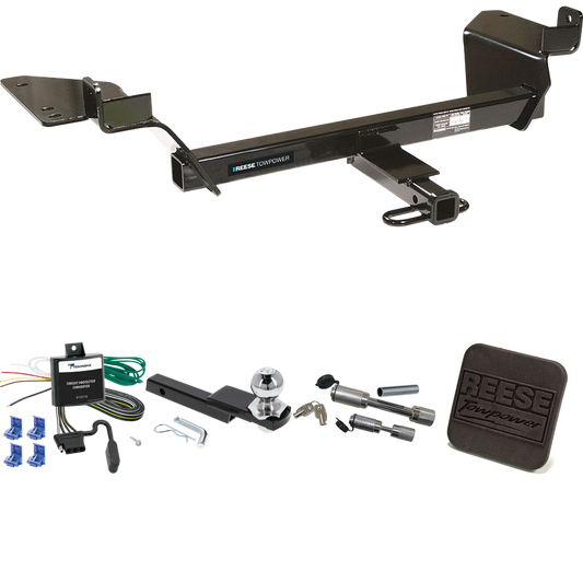 Fits 1998-2002 Oldsmobile Intrigue Trailer Hitch Tow PKG w/ 4-Flat Wiring Harness + Interlock Starter Kit w/ 2" Ball 1-1/4" Drop 3/4" Rise + Hitch Cover + Dual Hitch & Coupler Locks By Reese Towpower