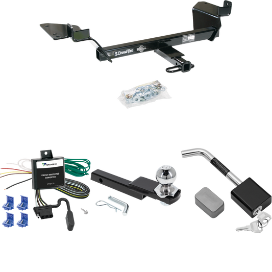 Se adapta al paquete de enganche de remolque Oldsmobile Intrigue 1998-2002 con arnés de cableado de 4 planos + kit de inicio de enclavamiento con bola de 2" Caída de 1-1/4" Elevación de 3/4" + bloqueo de enganche de Draw-Tite