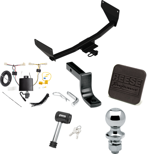 Fits 2019-2023 Toyota RAV4 Trailer Hitch Tow PKG w/ 4-Flat Wiring Harness + Draw-Bar + 1-7/8" Ball + Hitch Cover + Hitch Lock By Reese Towpower