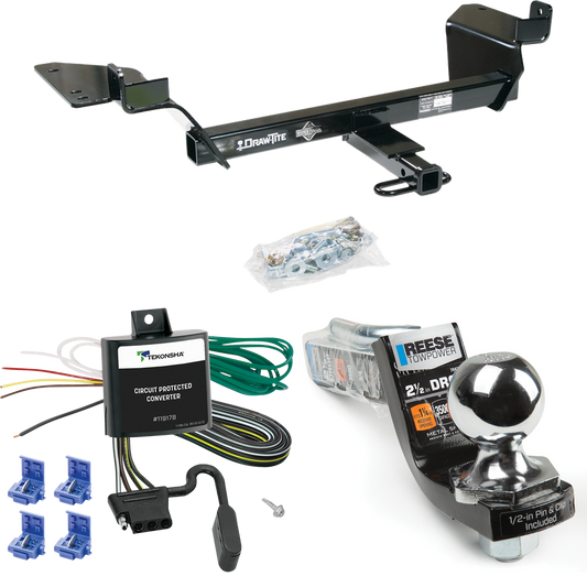Fits 1998-2002 Oldsmobile Intrigue Trailer Hitch Tow PKG w/ 4-Flat Wiring Harness + Interlock Starter Kit w/ 2" Ball 2-1/2" Drop 2" Rise By Draw-Tite